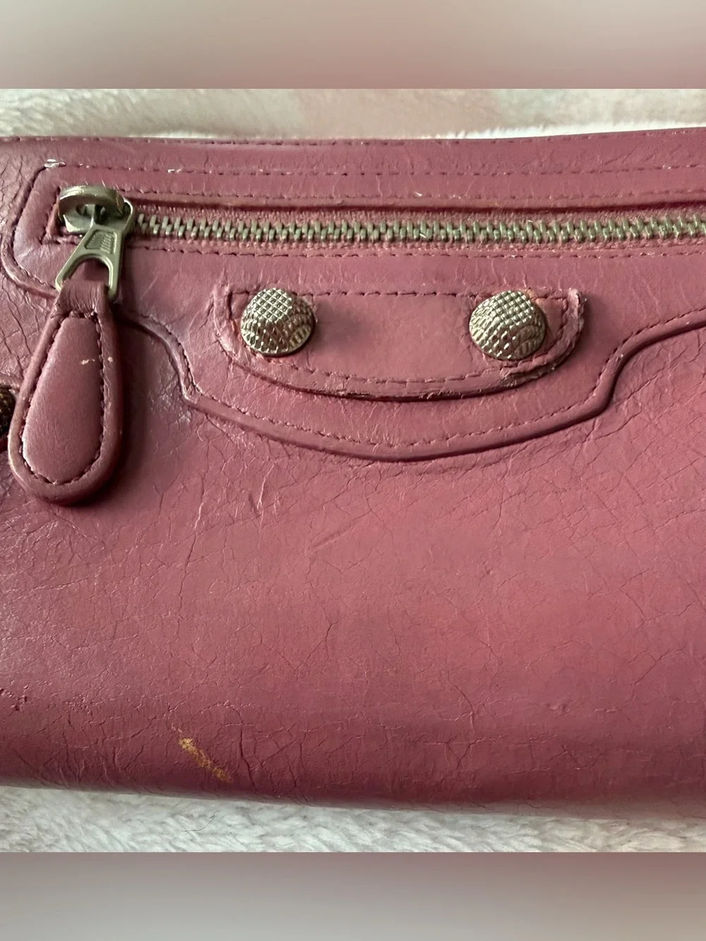 Balenciaga authentic Paris Leather Wallet and Key Case Set Mauve Pink
